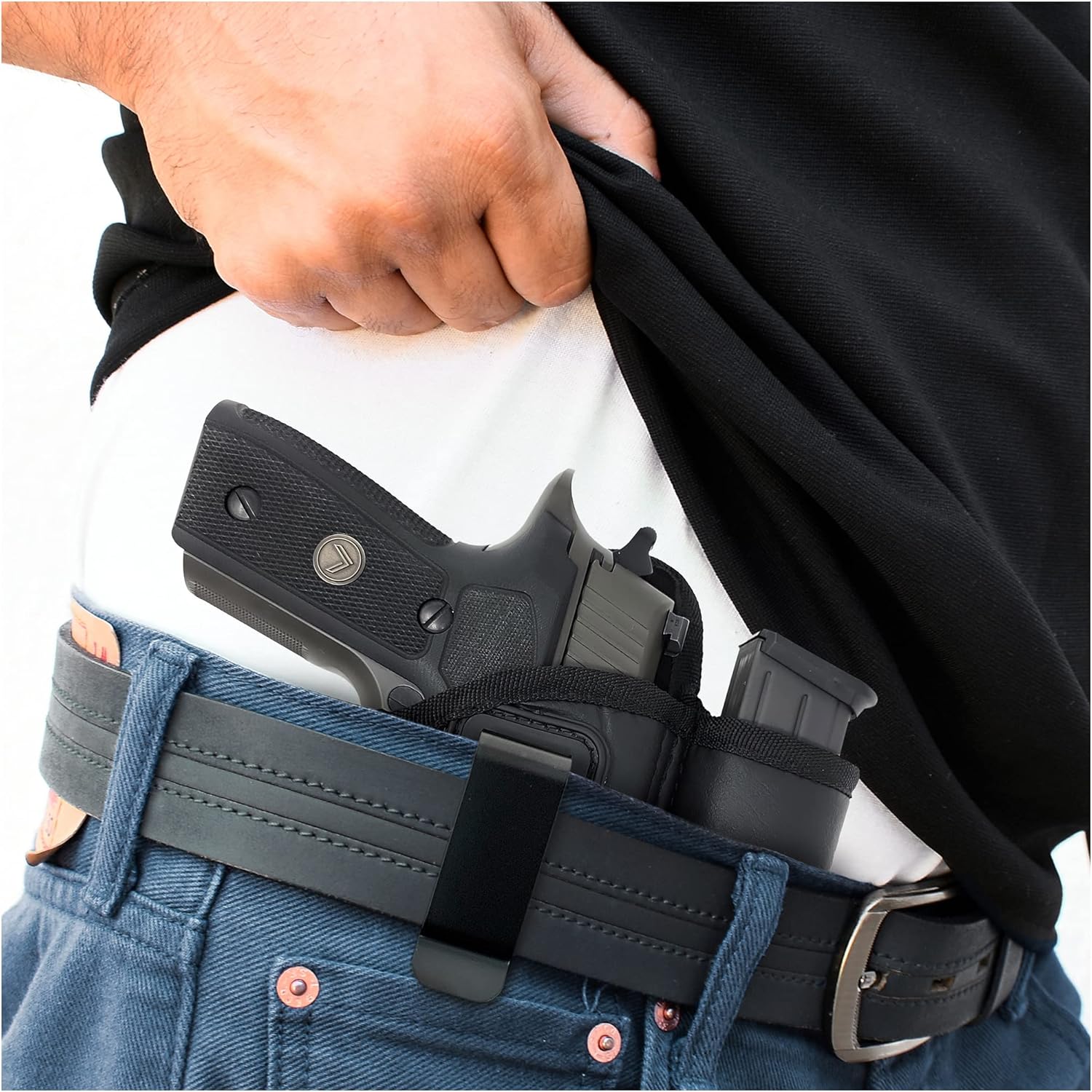 Skiennix IWB Pistol Holster - Eco Leather with Mag Pouch for Glock 17/19/21 & XDM (Right-Handed)