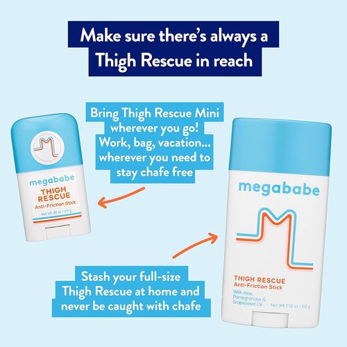 Megababe Anti-Chafe Bundle - Thigh Rescue Stick 2.12 oz & Travel Size 0.81 oz for Ultimate Comfort