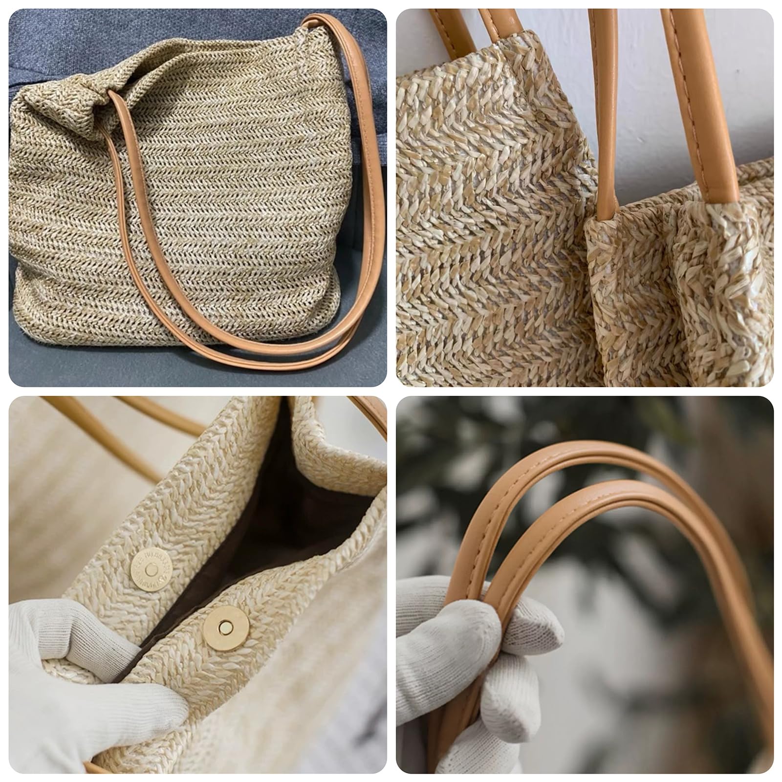 Aphoraeny Straw Beach Bag Buckets Totes Handbag Shoulder Bag Tote Bag Women Summer Handbag (A-Dark Beige)