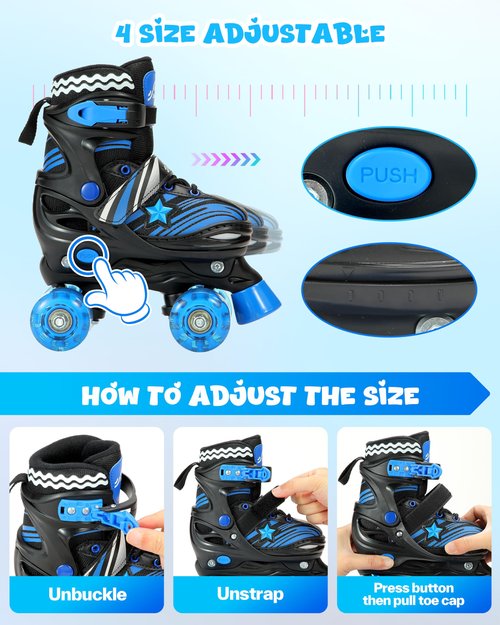 Sportneer Kids Roller Skates, 4 Adjustable Light up Roller Skates for Girls Boys Toddlers Beginners, Skates with Protective Gear Set Gift for Indoor & Outdoor Use