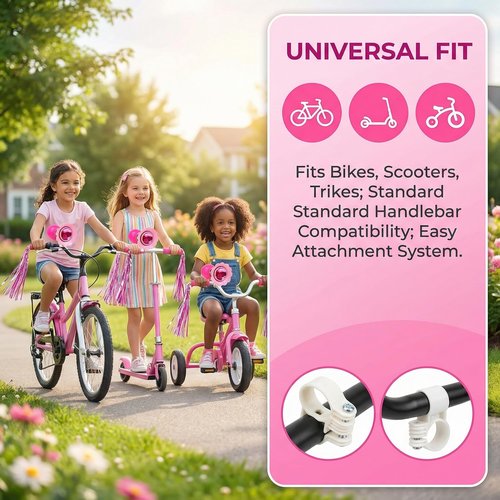 Kids Bicycle Horn and Handlebar Streamers Set - 1 Bike Horn + 2 Pink Handle Streamers Kit for Children Bike Accessories