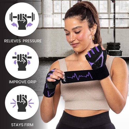 MhIL Workout Gloves for Women - Breathable Gym Gloves with Palm Protection & Enhanced Grip | Padded Weightlifting Gloves with Wrist Wraps