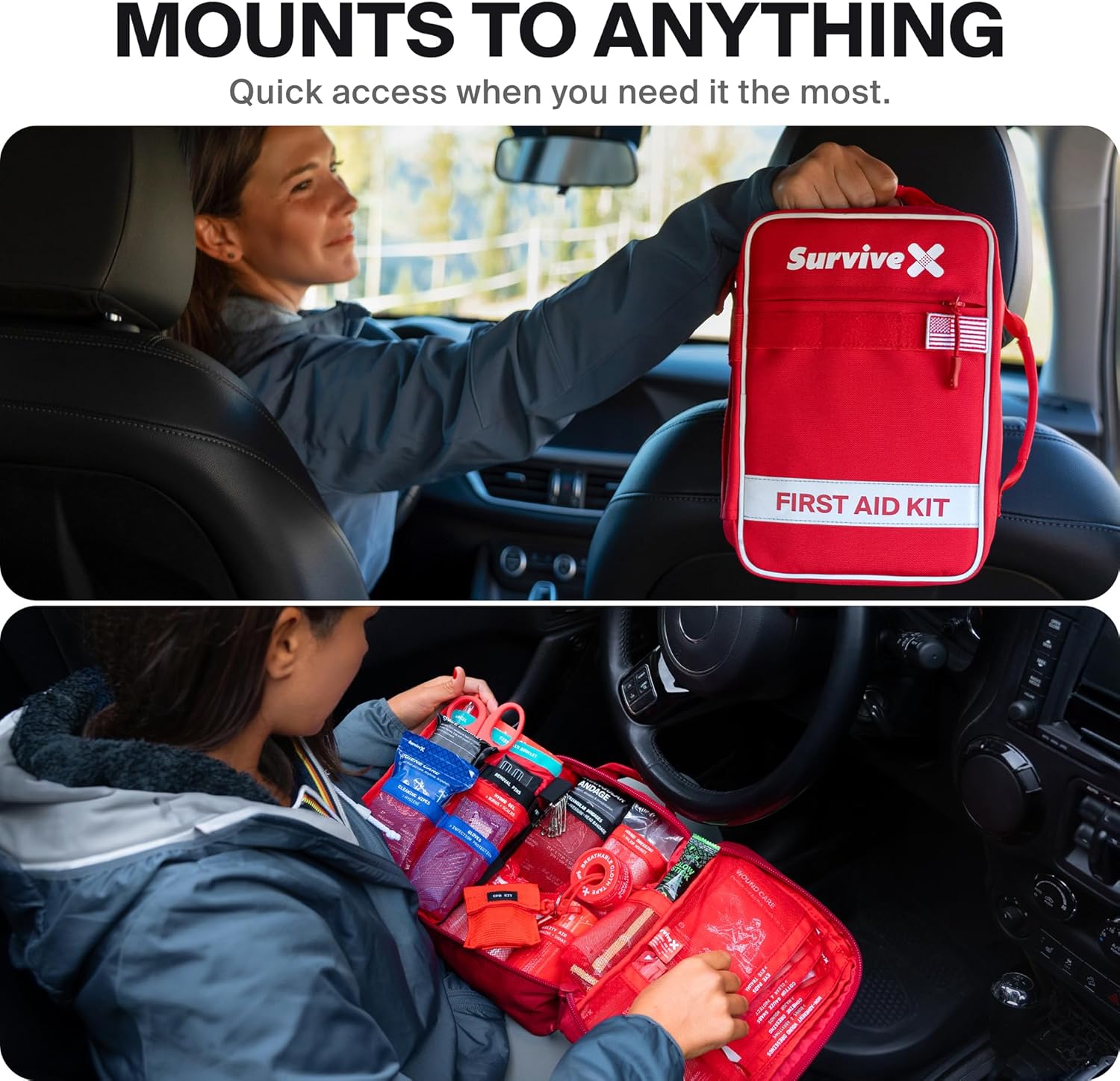 SurviveX Large First Aid Kit - Essential Emergency Supplies for Car, Travel, Hiking & Camping