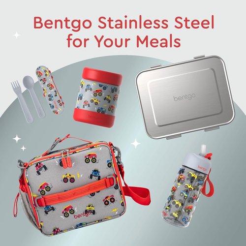 Bentgo Kids Stainless Steel Food Jar - 11oz Leak-Proof Insulated Container for Hot or Cold Food | Dishwasher Safe, Ages 3+ (Trucks)