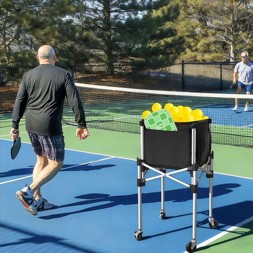 NEESEEYEE Retractable Pickleball Hopper - Foldable Tennis Ball Basket Ball Candy Upgraded Pickleball Caddy Practice Equipment with Wheels for Training/Teaching