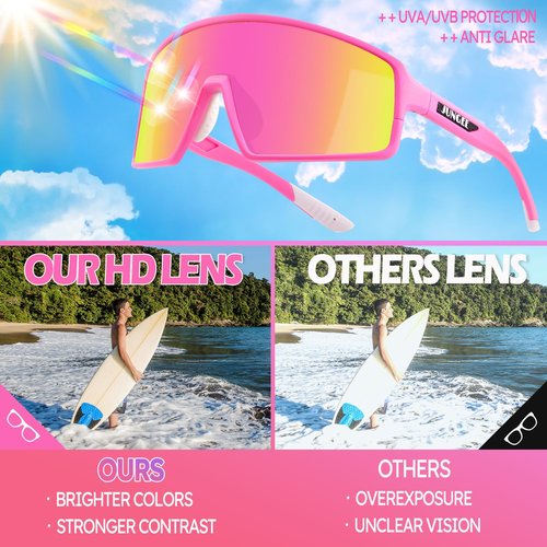 IKSII Kids Sunglasses for Girls 8-14,UV400 Protection Youth Baseball Sunglasses,Running Sun Glasses for Women Men,Pink Sports Softball Biking Cycling Glasses