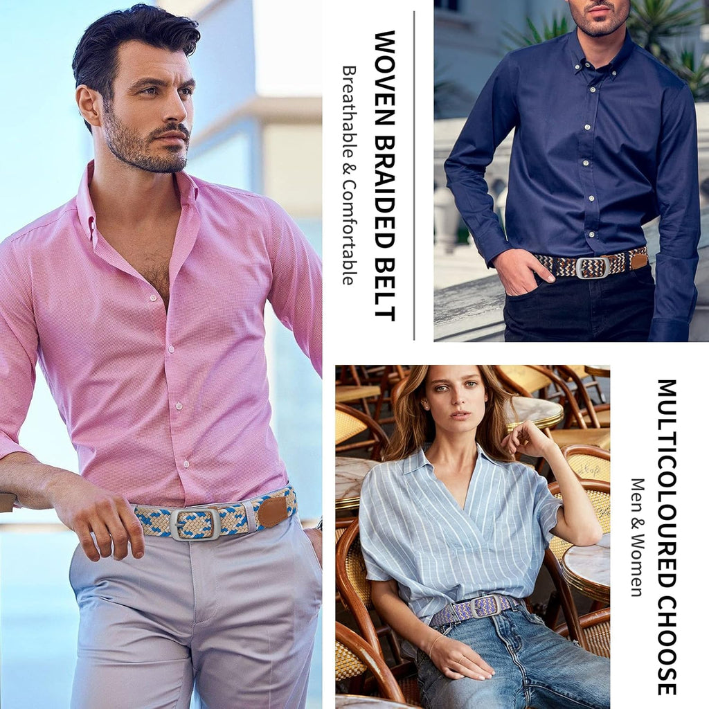 XZQTIVE Braided Stretch Belt - Multicolored Woven Golf Belt for Men & Women | Elastic Jean Belt