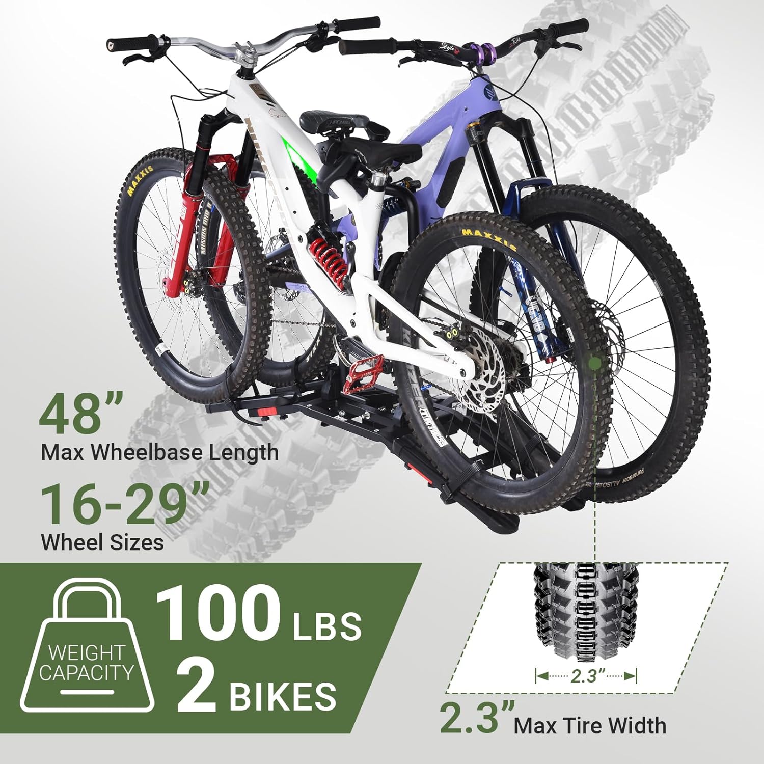 Skiennix Bike Rack - Heavy-Duty 2-Bike Carrier for 16-29'' Bikes | Tilting & Folding Design, 100 lbs Capacity