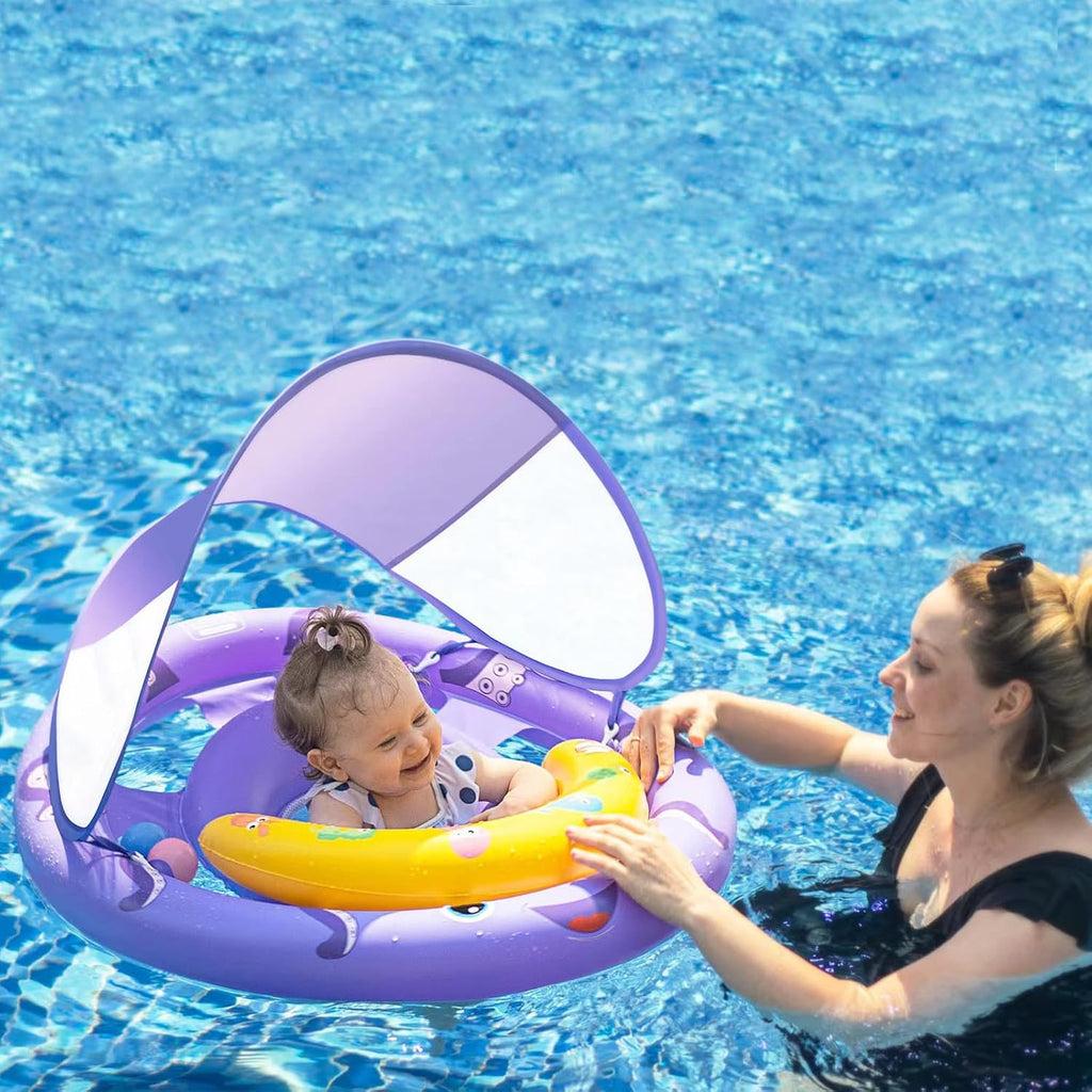Skiennix Baby Pool Float - Removable UPF50+ Sun Protection Canopy | Extra Wide Octopus Design for 6-24 Months