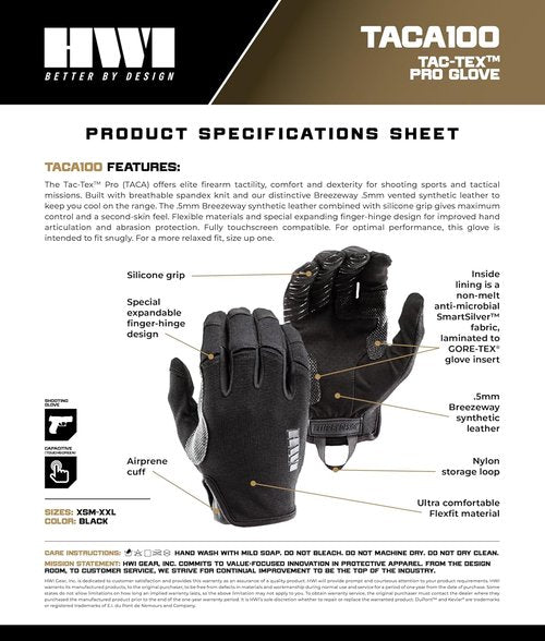 HWI Gear TAC-TEX Pro TACA Gloves - Breathable Touchscreen Hunting & Outdoor Sports Gear