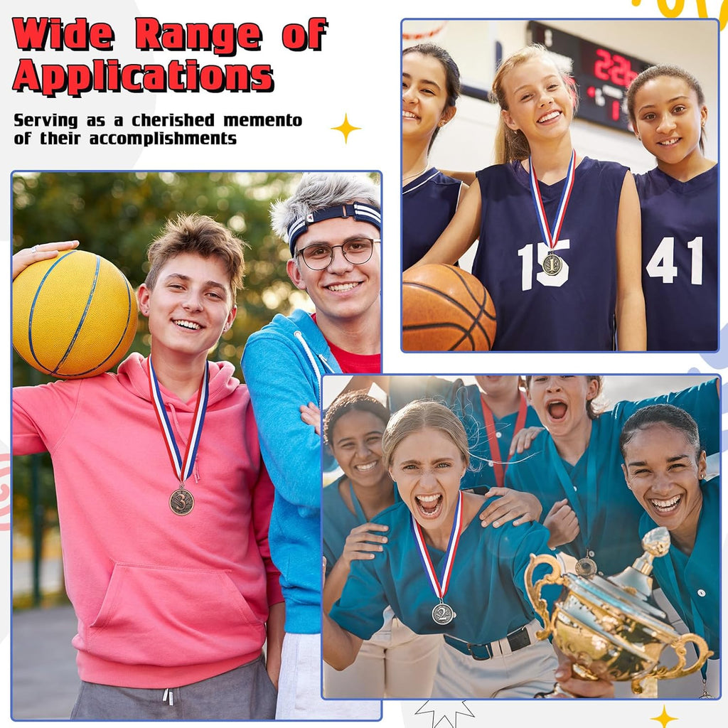 RoundFunny Award Medals - 1st, 2nd, 3rd Place Gold, Silver & Bronze Medals with Neck Ribbon | 2-Inch Trophy for Sports Competitions