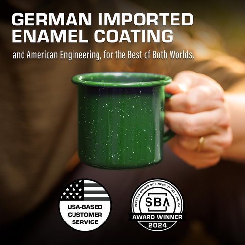 COLETTI Classic Camping Mugs — Enamel Coffee Mug, Camping Coffee Mugs — Premium Nostalgic Mug Set, German Imported Enamel Coating (Green)