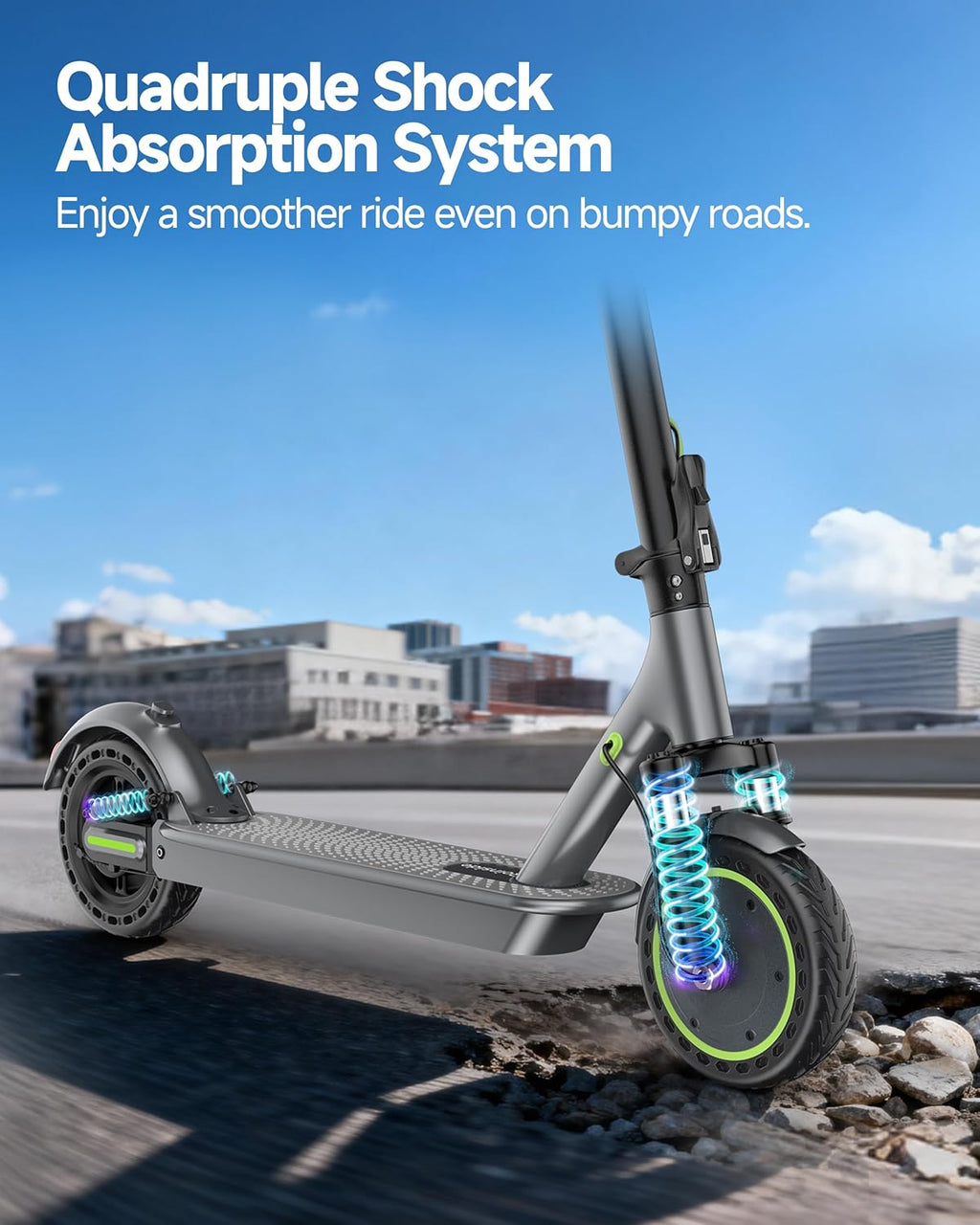 Roinside Electric Scooter - High-Speed Commuting with 350W/500W Motor | 8.5"/10"/14" Solid Tires, Long-Range Up to 24 Miles