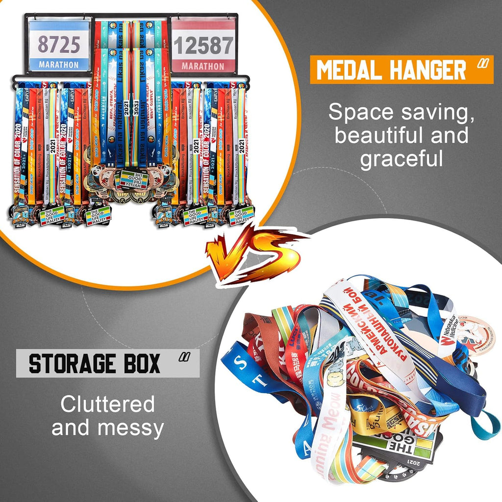 Shimeyao Medal Display Hanger - Wall-Mounted Rack for Over 100 Medals & 200 Race Bibs