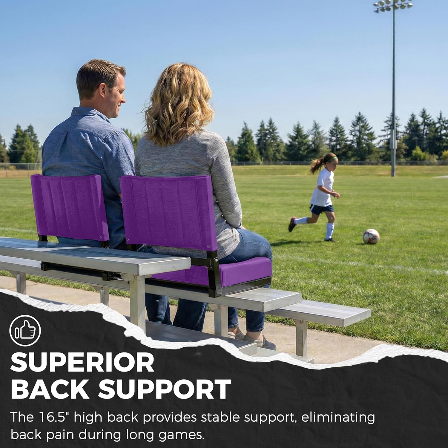 Sport Beats Stadium Seats - Comfortable Bleacher Chairs with Back Support & Cushion | Dark Purple, 2-Pack - 17" W x 12" D x 16.5" H