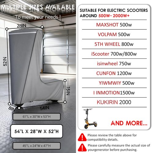 Electric Scooter Cover, 1680D Heavy Duty Waterproof and Dustproof Oxford Cloth, UV Resistant & Anti-Scratch, Includes Storage Pouch, A Better Fitting Electric Scooter Cover (Gray, 54x8x52 inch)