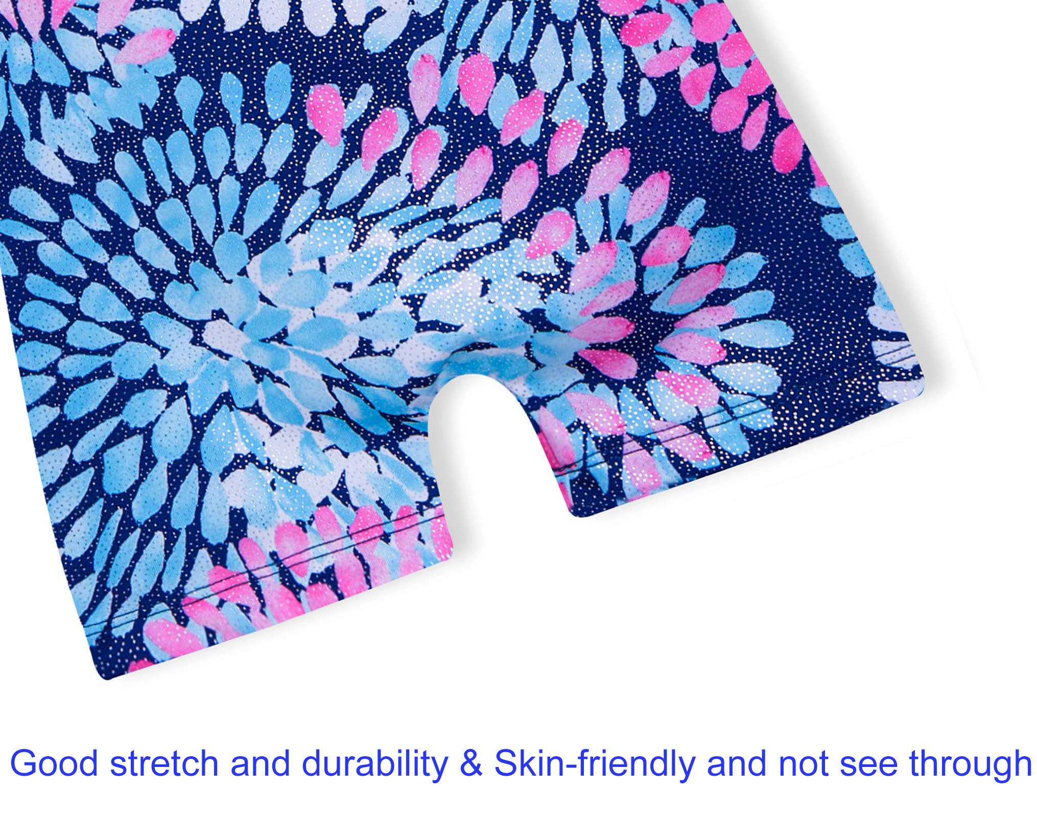 Domusgo Girls Gymnastics Leotards Size 6-7 Years Old Sparkly Round Flowers Blue Sleeveless Outfits Practice Tank