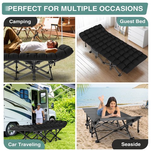 ZENPETIO Camping Cot for Adults, Heavy-Duty Portable Cot Bed with Mattress, Foldable Padded Sleeping Cots for Camping Travel Tent Day Bed Outdoor & Home Guest, Max Load 500 LBS, 75x28x15”