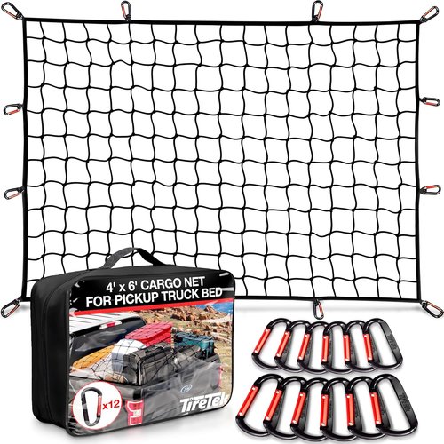 Cargo Net for Pickup Truck Bed - Heavy Duty Double Thick Organizer | 4'x6' Stretches to 8'x12' with 12 Carabiners