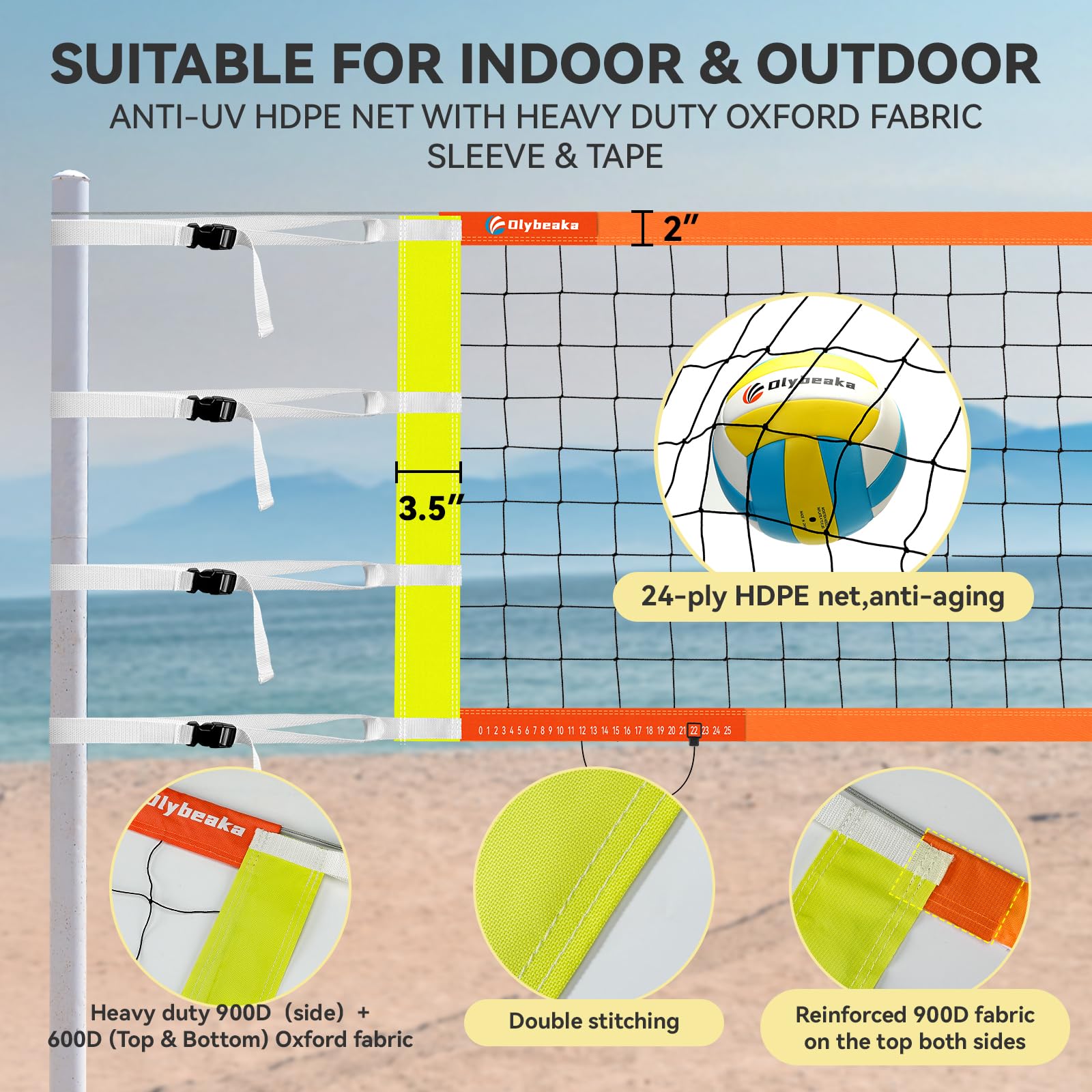Professional Volleyball Net with Aircraft Steel Cable, Scoring Design - Anti-UV & Heavy Duty for Outdoor, Backyard, Pool, Schoolyard, Beach - Easy Set Up with Storage Bag
