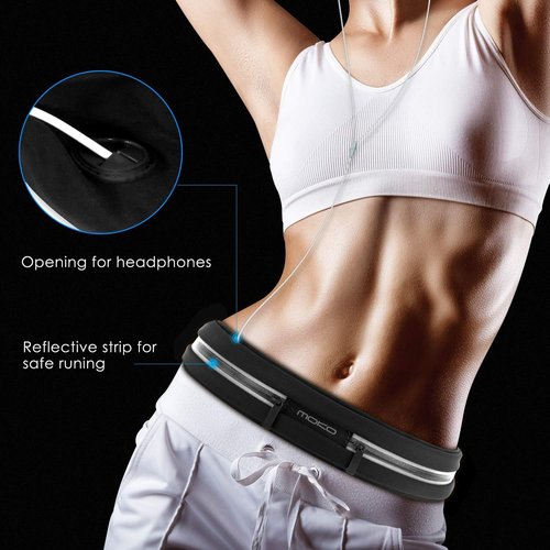 MoKo Sports Running Belt - Sweatproof Reflective Waist Pack for iPhone & Galaxy | Slim Dual Pouch Design