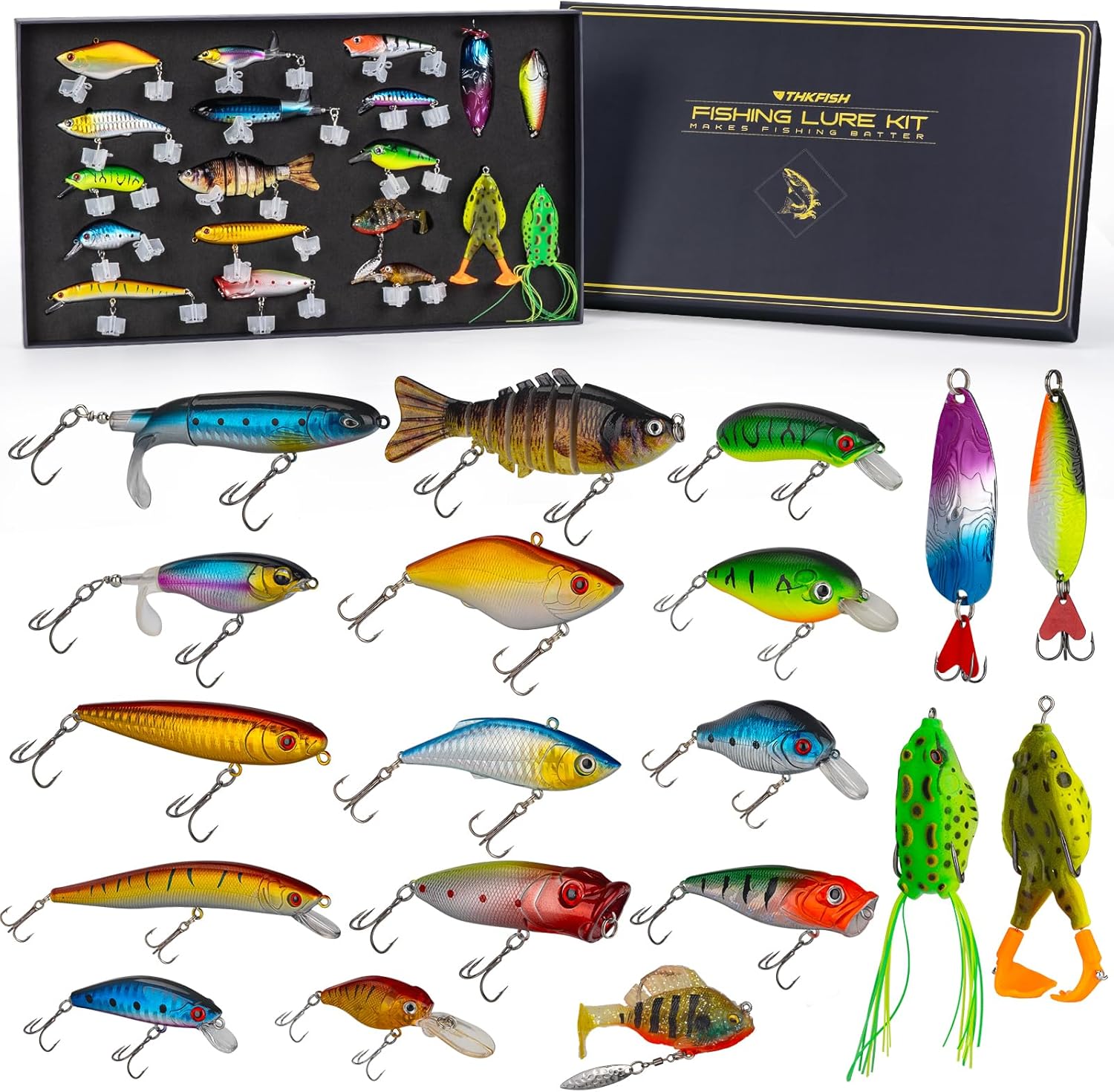 THKFISH Fishing Lures Kit - 19PCS Tackle Box for Freshwater Bass, Trout & More | Perfect Gift for Anglers