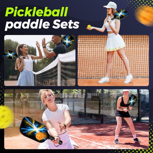 Kiafmol Professional Pickleball Paddle Pickle Ball Equipment, Fiberglass Pickleball Racquet Set of 2 Paddles and Balls for Men, Women, Adults,