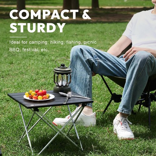 MellowCamp Camping Side Table, Ultralight Aluminum Folding Table, Small Compact Portable Ideal for Camping, Hiking, Beach, Outdoor Cooking, Picnics (Black, Small)