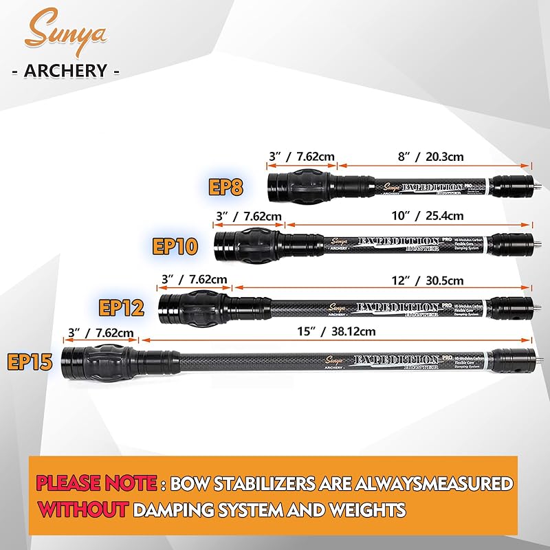 Sunya 12" Archery Bow Stabilizer with Carbon Fiber Body, Damping System & Weights Kit
