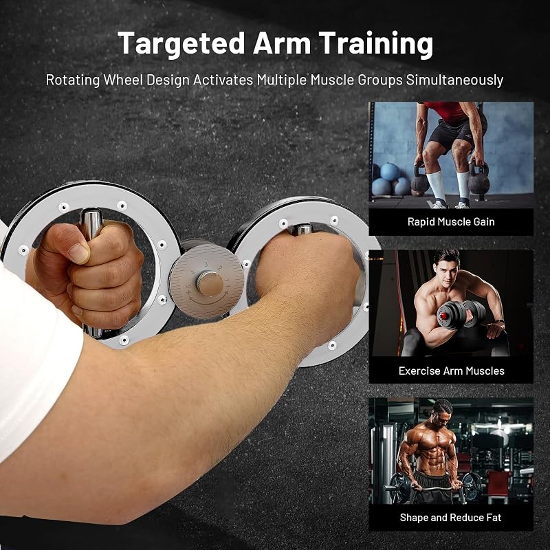 BeSokar Arm Training Wheel - Black & White, 360° Spinning Arm & Forearm Trainer, Adjustable 12 lb