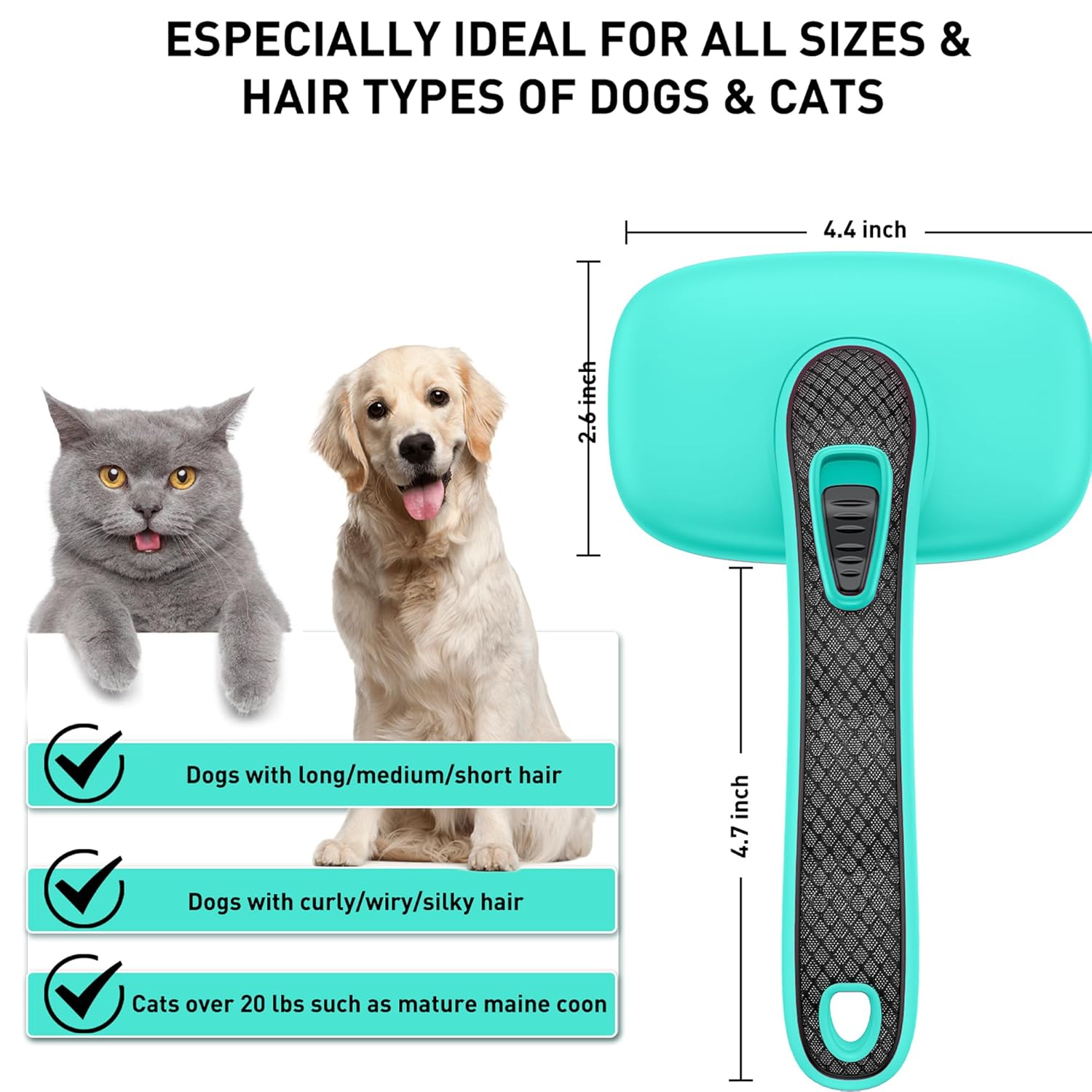 Skiennix Self-Cleaning Slicker Brush - Skin-Friendly Grooming Tool for Dogs & Cats | Easy Clean Retractable Bristles, Green