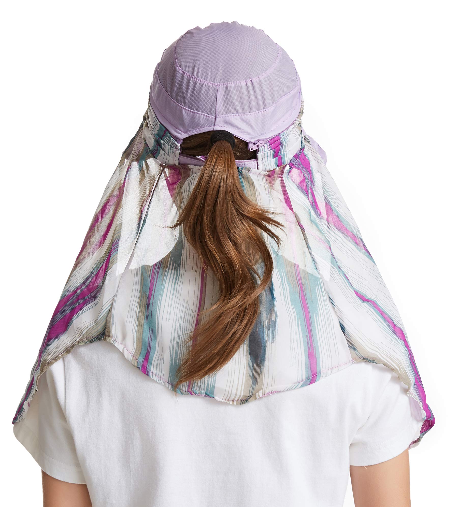 icolor Women Sun Hats UPF 50 Sun Protection Hat Summer Outdoor Neck Shield Flap Visor Hat Ponytail Hats Wide Brim Beach Hat (Lightpurple)