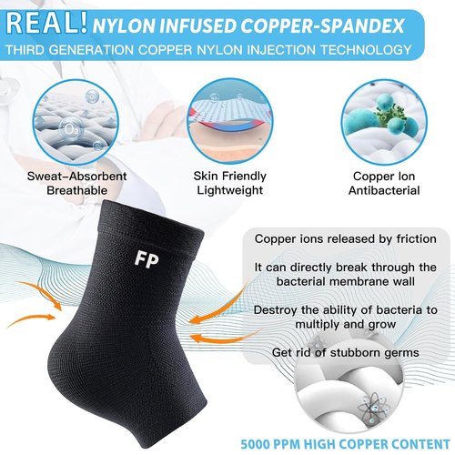 Ankle Brace by Copper Fit | 2-Pack Compression Sleeves for Sprains & Plantar Fasciitis Relief - Black, Large