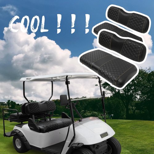 SAMXOMAP Golf Cart Seat Covers Front and Rear Waterproof and Sun Resistant Marine Grade Vinyl Leather Seat Cover Accessories for EZGO TXT 1994-2013, Black(4PCS)