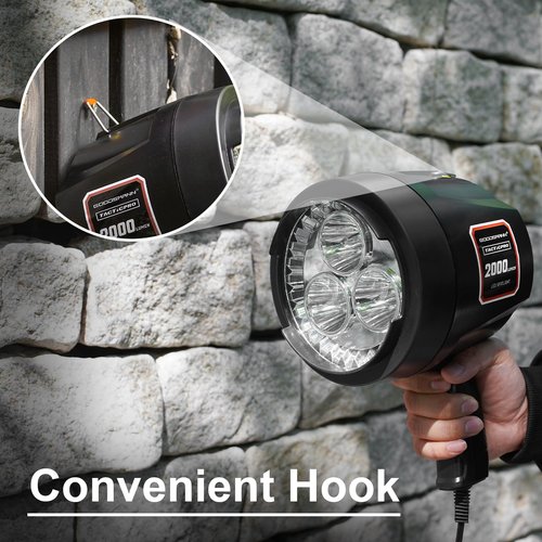 GOODSMANN Spotlight 12 Volt Spotlight Led up to 2000 Lumen Boat Handheld Spotlight Corded 12V DC Spot Light Marine Handheld Spotlight Led 12V DC Plug for Boat Hiking