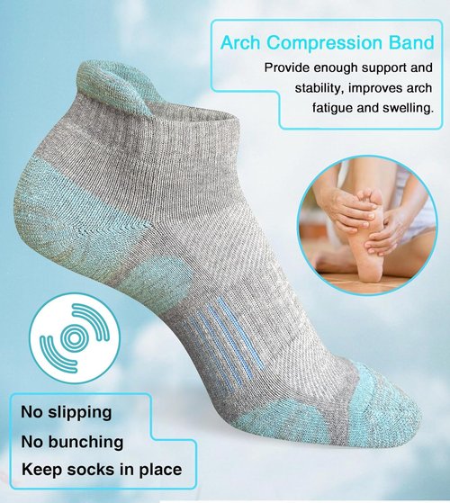 Heyoboy Women's Athletic Running Socks - Thick Cushioned Anti-Blister Wicking Ankle Socks | 5 Pairs
