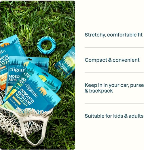 Cliganic Mosquito Repellent Bracelets - 10 Pack of Natural DEET-Free Bands in Rainbow Colors