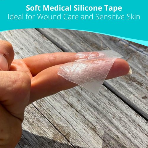 TapeChoice Silicone Tape for Skin Medical Silicone Tape Silicone Skin Tape Soft Silicone Tape Hypoallergenic Tape for Sensitive Skin Pain-Free Removal Tape Secures Dressing 1” 2" Wide (5.0ydx2.0in)