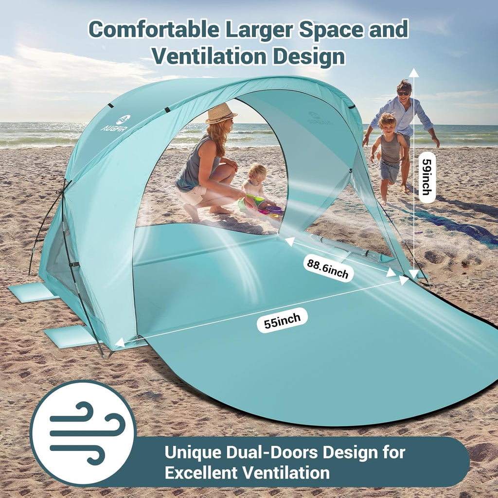 Skiennix Beach Tent - Portable Sun Shelter with UPF 50+ UV Protection | Family Canopy for 4 People (Green)