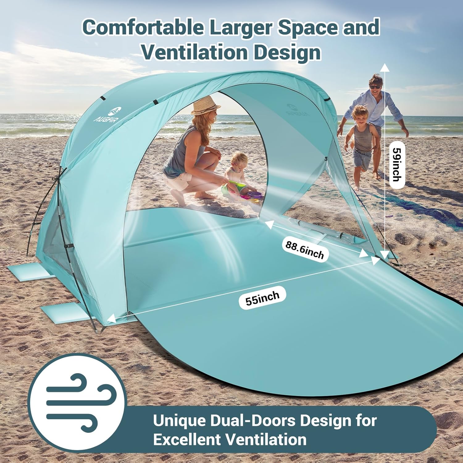 Skiennix Beach Tent - Portable Sun Shelter with UPF 50+ UV Protection | Family Canopy for 4 People (Green)