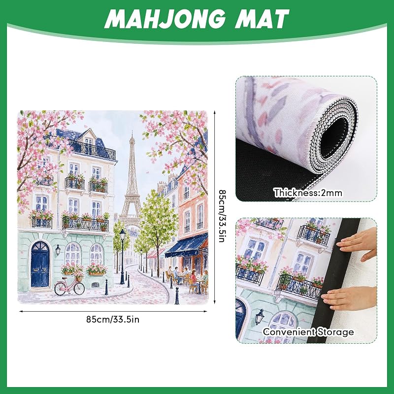 Dunzy Mahjong Mat with Bag 33" x 33" - Colorful Parisian Chic (Variation: Colorful Parisian Chic)