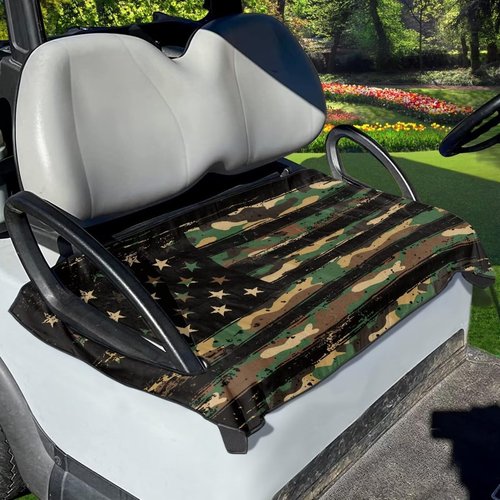 Darisoco Green Camo American Golf Cart Seat Covers Blanket Golf Cart Towel Seat Covers Fit for Most 2 Seat Golf Carts Easy to Install & Clean