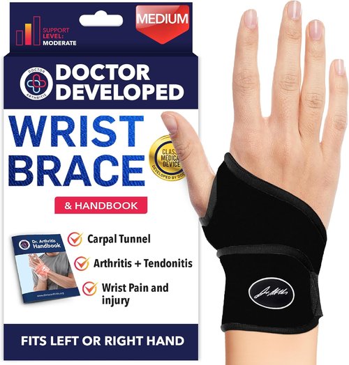 Dr. Arthritis Carpal Tunnel Wrist Brace - Adjustable Support for Pain Relief | 2-Pack, Black, Right/Left Hand