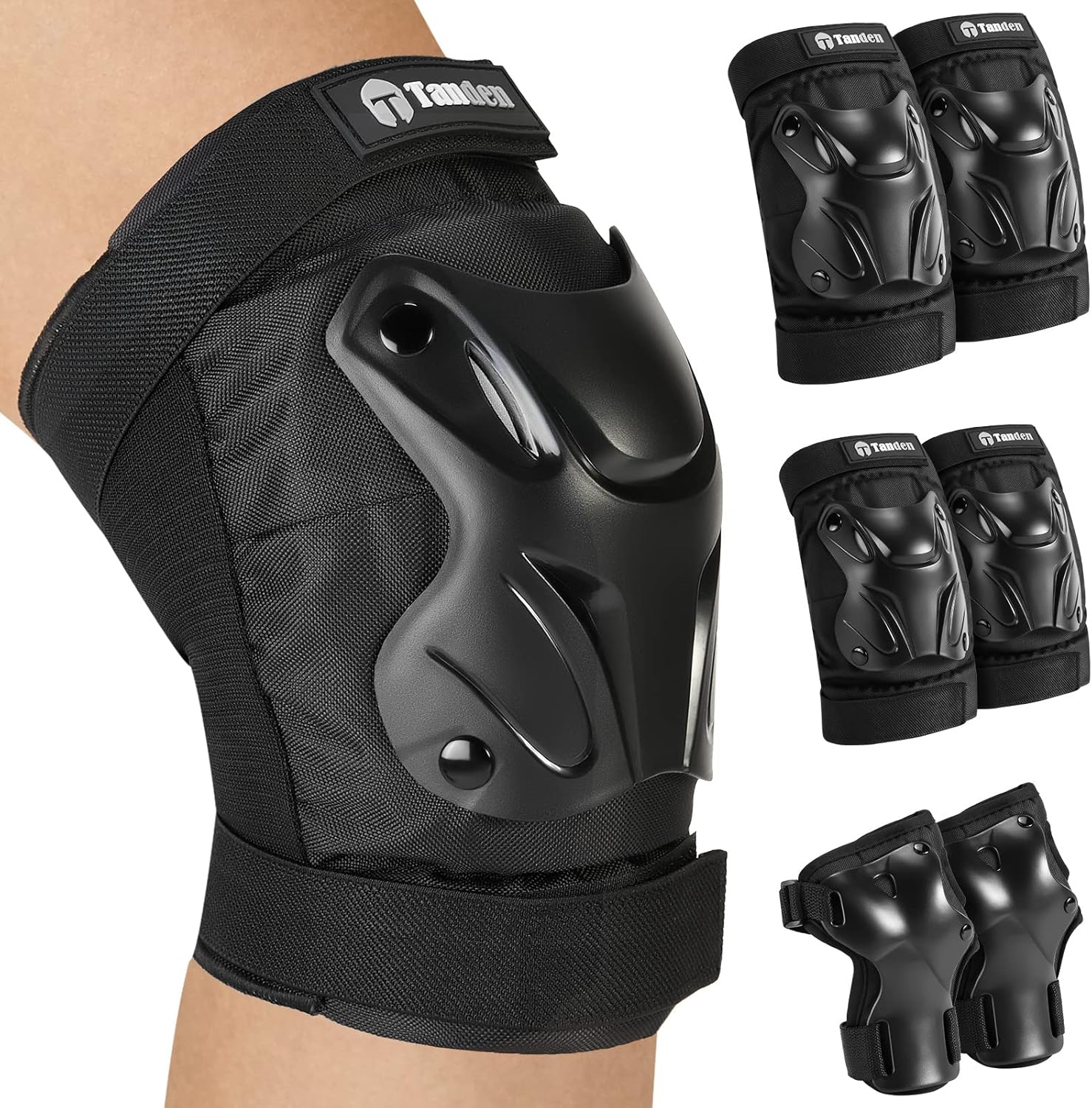 Tanden Protective Gear Set - Knee & Elbow Pads with Wrist Guards for Roller Skating | Adult Size