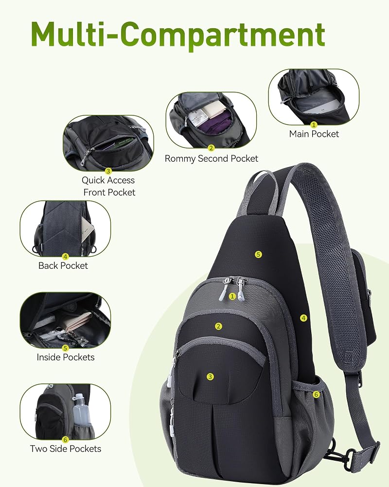 Lightweight Crossbody Sling Bag with Water Bottle Holder for Hiking & Travel