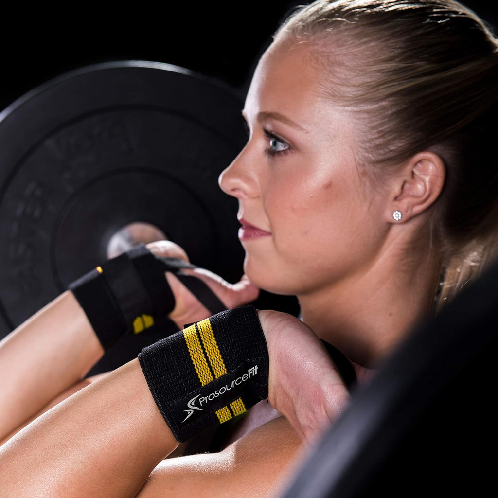 ProsourceFit Barbell Weight Lifting Wrist Wraps - Supportive Thumb Loop, Yellow Color