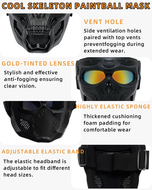 YUNGLIDE Paintball Mask Airsoft Goggles Suitable Airsoft Shooting Riding Goggles Role Playing Paintball Games Full Face Mask (Gold)