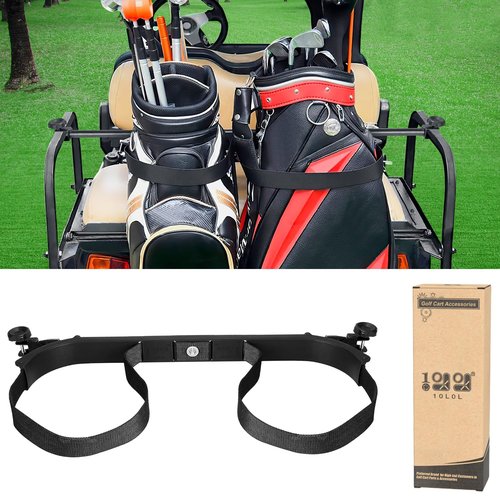 10L0L Upgraded Golf Cart Bag Holder Bracket for Most 2+2 Golf Cart Rear Seat with 1 Inch Square Tube,No Drilling Attachment Adjustable for Yamaha, EZGO and Club Car