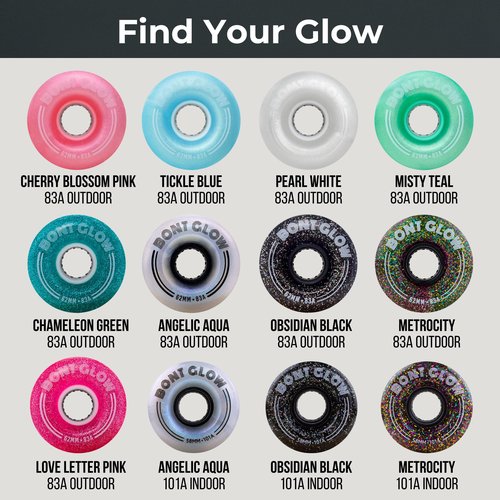 Bont Glow Light Up LED INDOOR Roller Skate Wheels – 58x32mm 101A | Pack of 4 | For Jam, Shuffle and Rhythm Skating (Angelic Aqua)