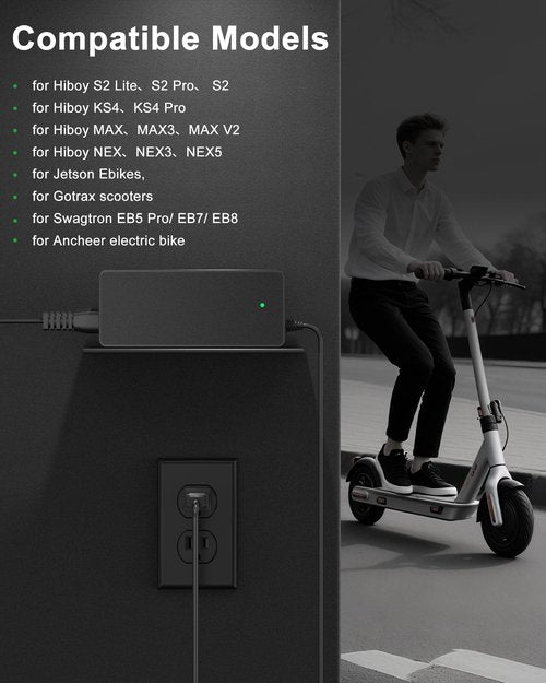 WUKUR 42V 2A Electric Scooter Charger Compatible with Hiboy S2, S2 Lite, S2 Pro,KS4, KS4 Pro, MAX, MAX3, MAX V2, NEX, NEX3, NEX5 36V Lithium-Ion Electric Scooter
